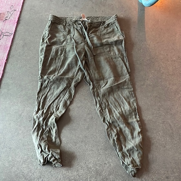 Sundance Green Linen Skinny Joggers - Picture 1 of 4